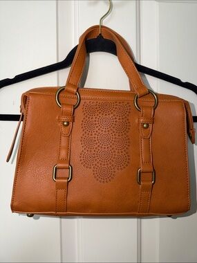 Charming Charlie Cognac Laser-Cut Satchel Handbag